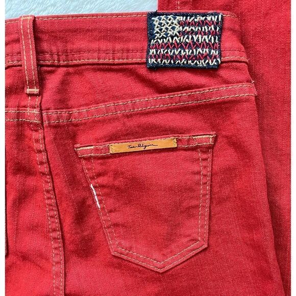 True Religion Halle Phantom American Flag Logo Tomato Red Skinny Jeans, Size 27 - Picture 16 of 16